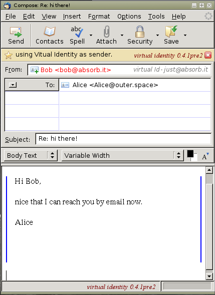 message-compose Dialog with activated Virtual Identity